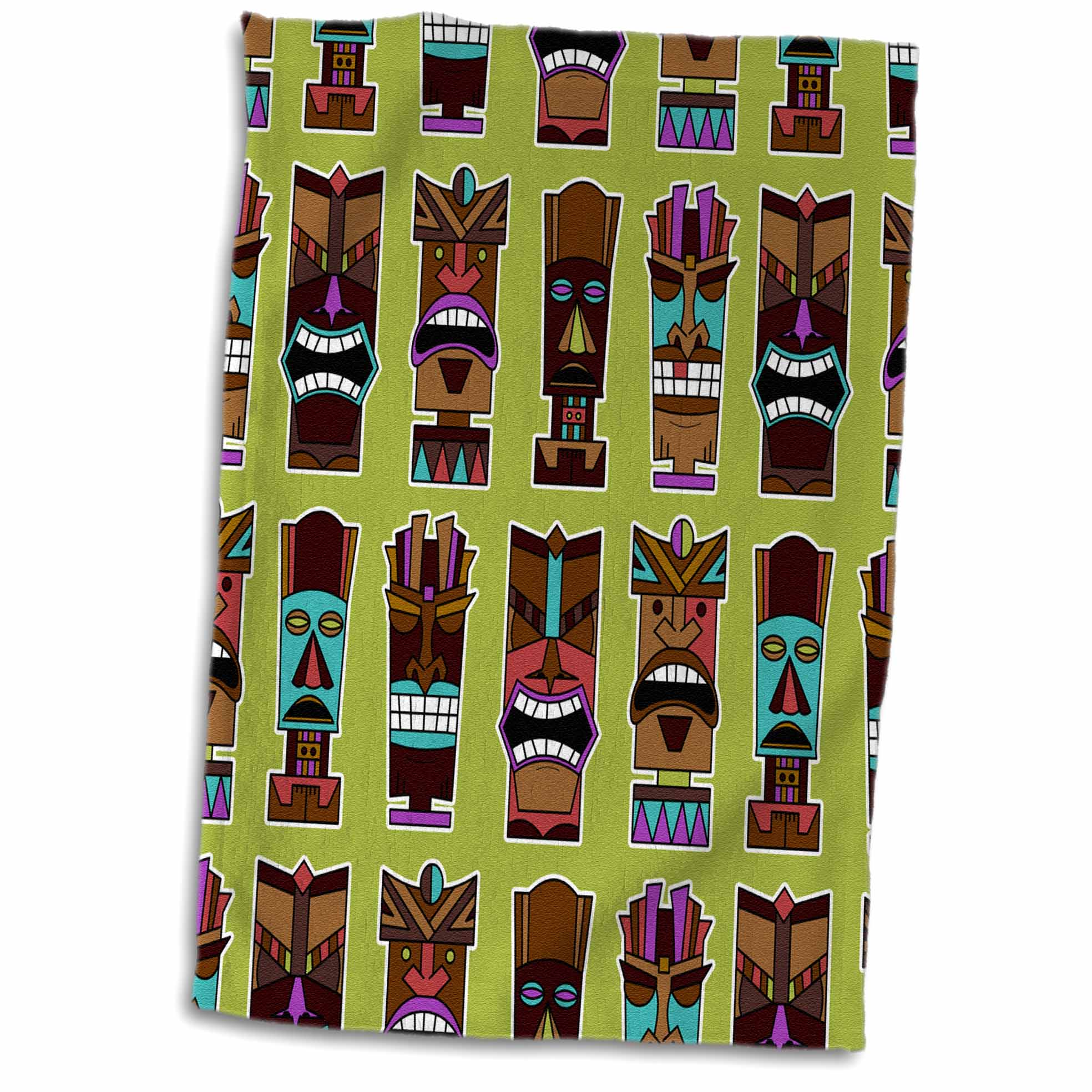 3dRose Janna Salak Designs Tiki Masks - Colorful Tiki Mask Pattern - Towels (twl-175366)