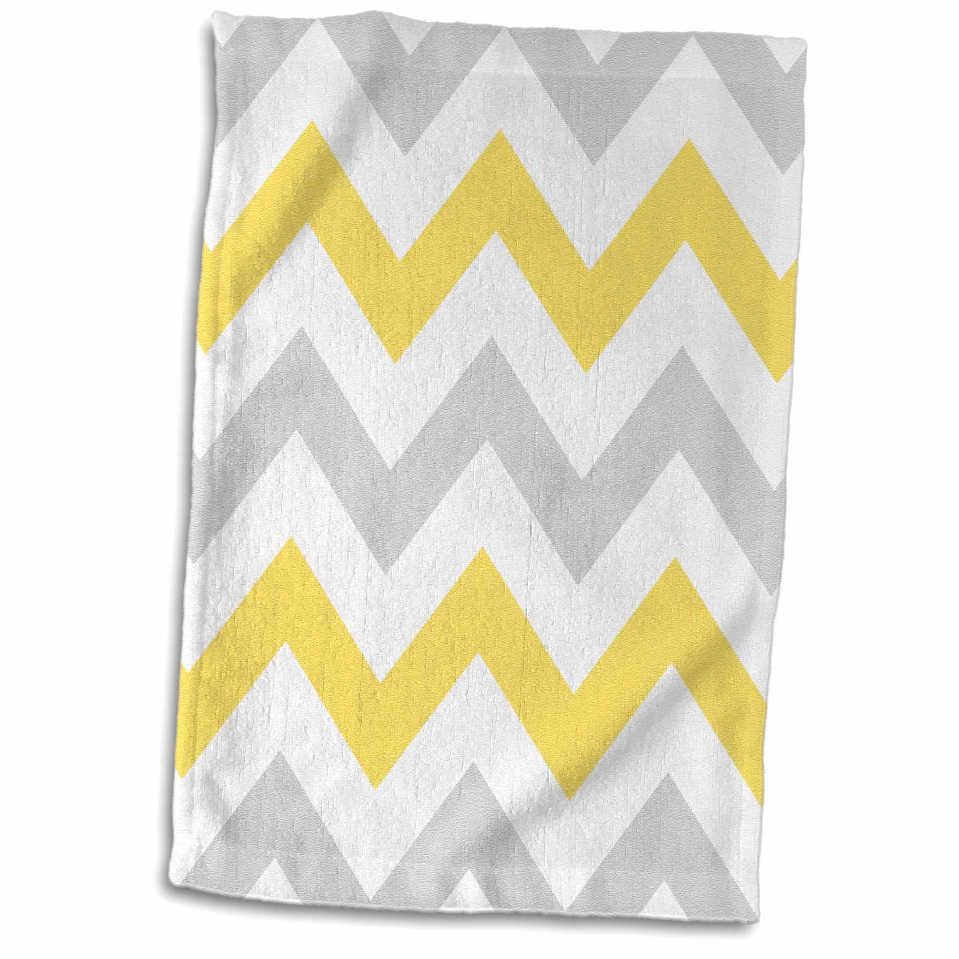 3dRose Yellow and Grey Chevron Zig zag Pattern - Gray White Zigzag Stripes - Towels (twl-179795)