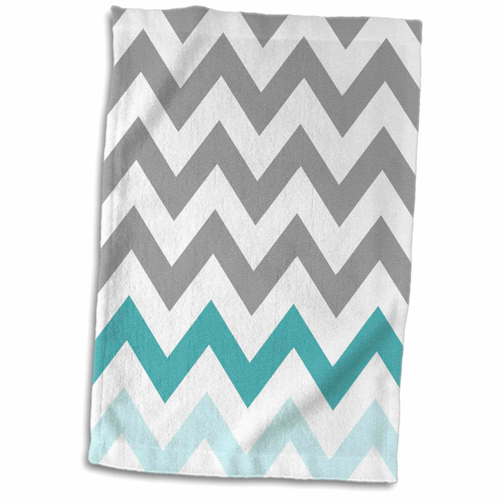 3dRose Grey Chevron with Mint Turquoise Zig zag Accent Gray Zigzag Pattern - Towels (twl-179811)
