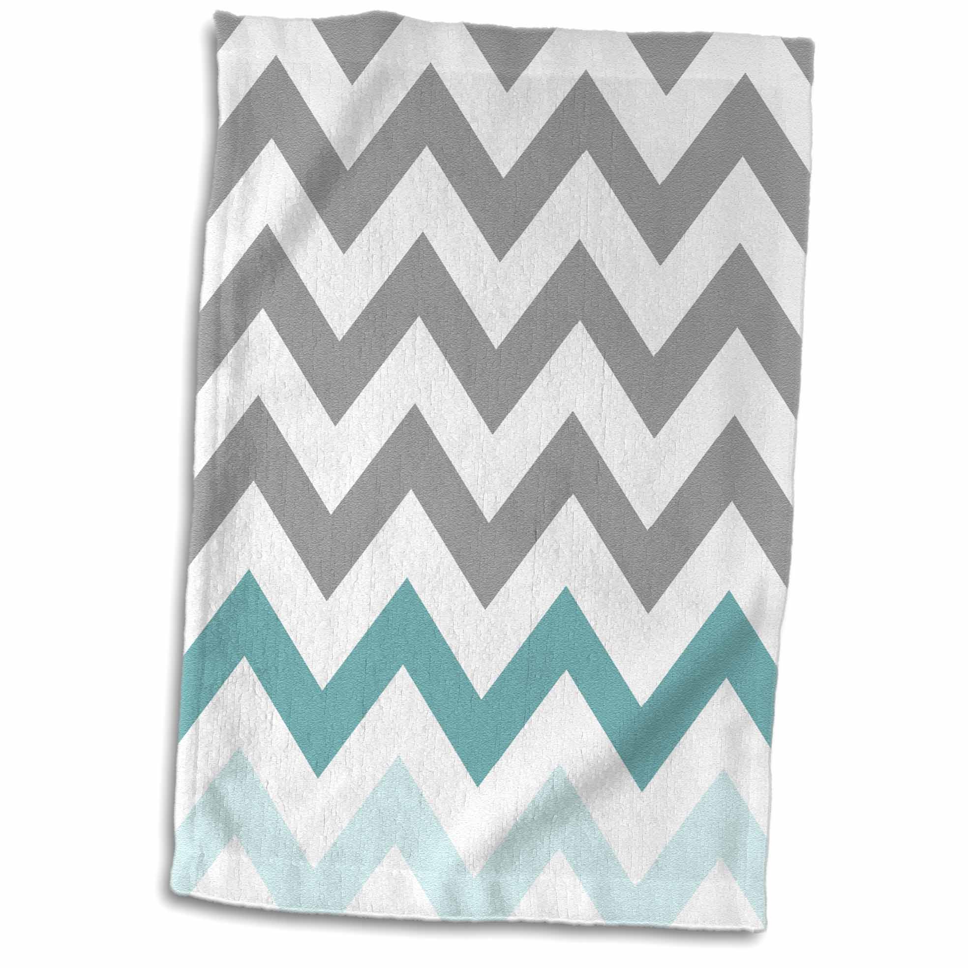 3dRose Grey Chevron with Mint Turquoise Zig zag Accent Gray Zigzag Pattern - Towels (twl-179811)