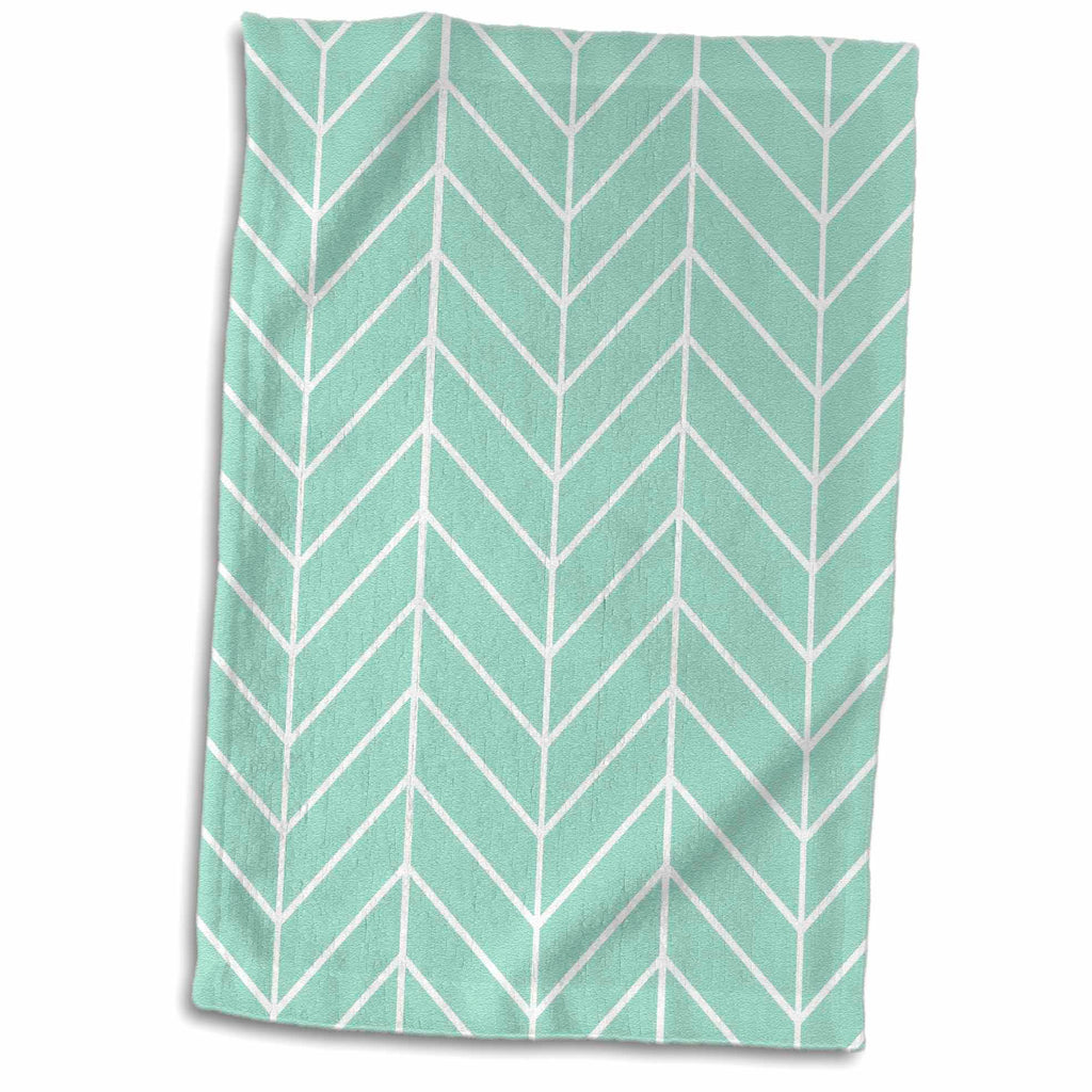 3dRose Mint Green Herringbone Pattern - Trendy Arrow Feather Inspired Design - Towels (twl-179815)
