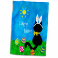 3dRose Cute Black Cat Happy Easter - Towels (twl-180667)