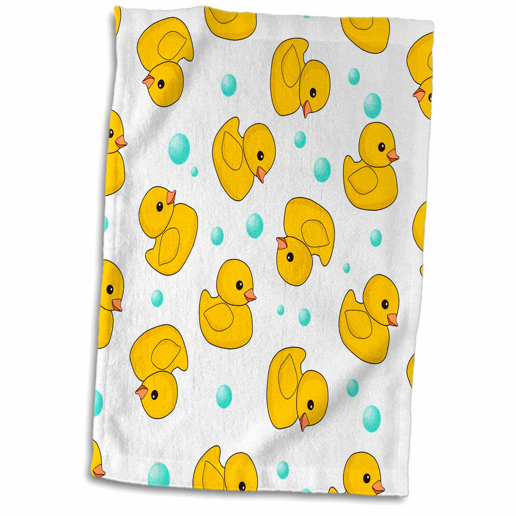 3dRose Cute Rubber Ducky Pattern on White. Yellow Ducks soap Bubbles. Duckies - Towels (twl-193779)
