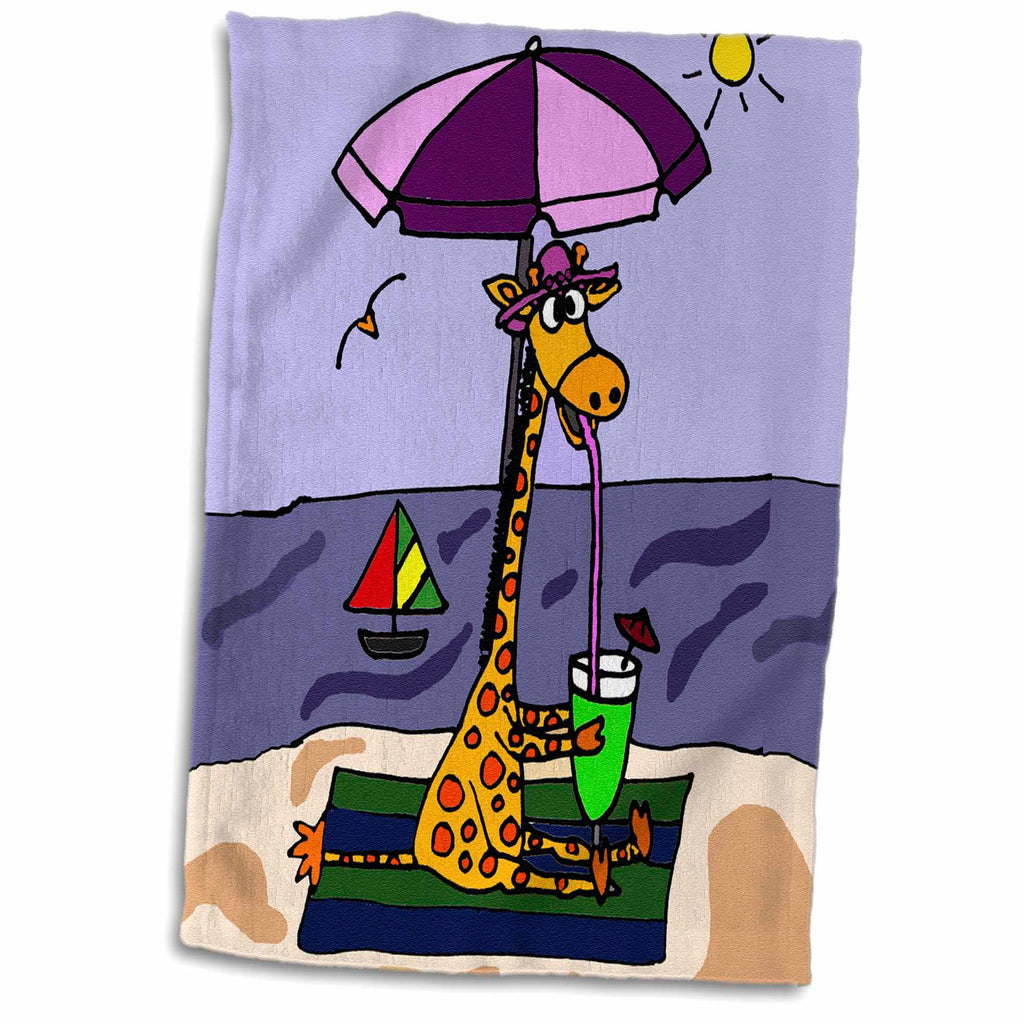 3dRose All Smiles Art at The Beach - Funny Giraffe at The Beach - Towels (twl-195125)