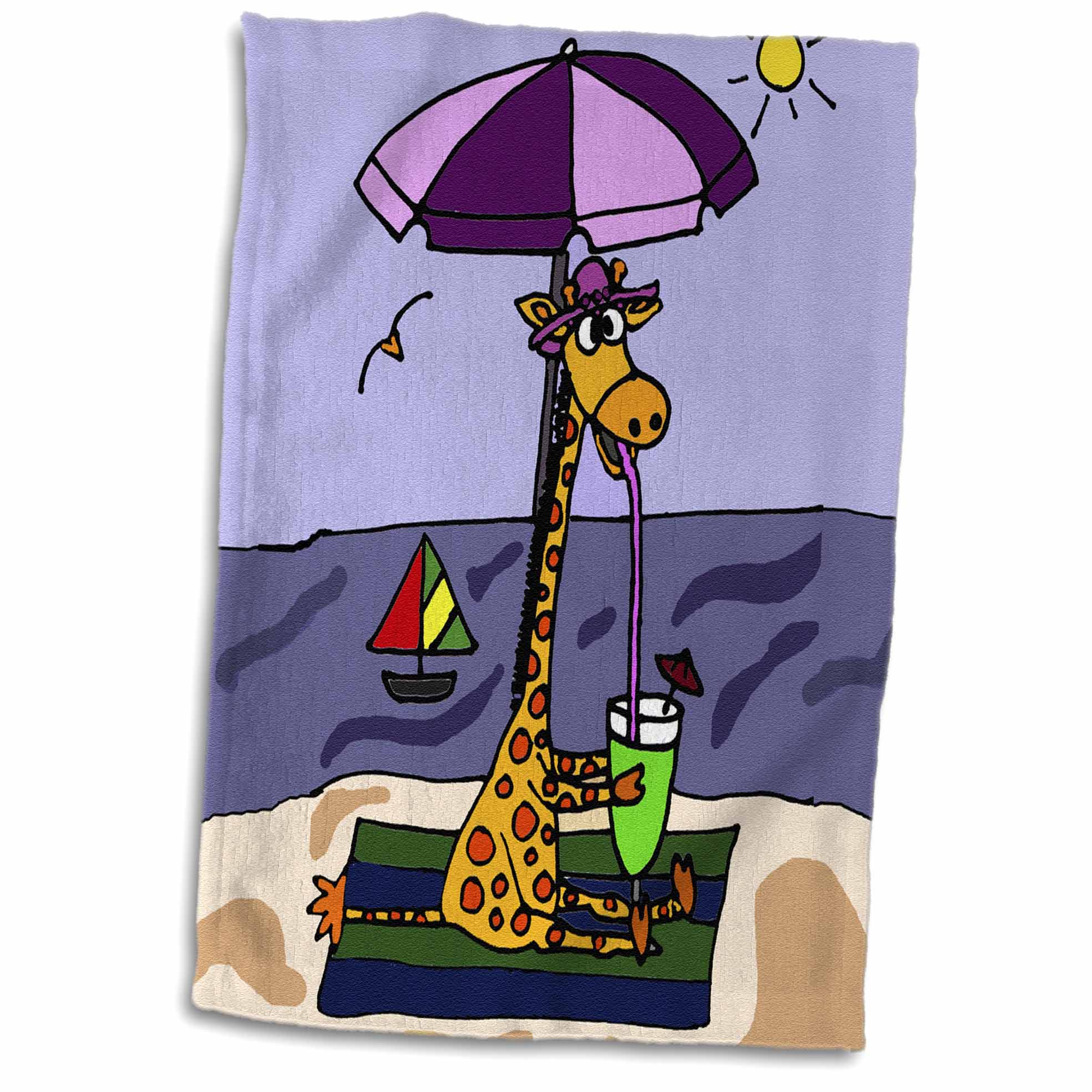 3dRose All Smiles Art at The Beach - Funny Giraffe at The Beach - Towels (twl-195125)