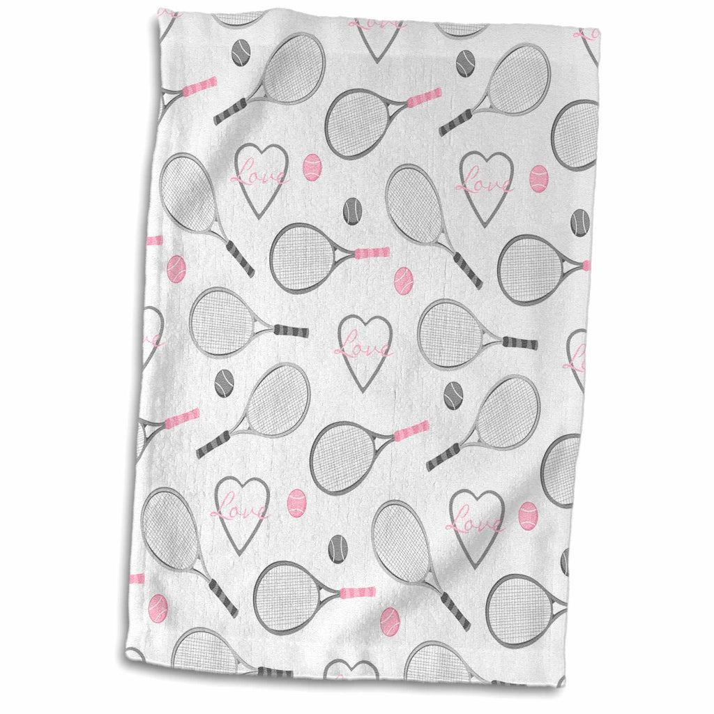 3dRose Janna Salak Designs Sports - Tennis Love Pattern Grey and Pink - Towels (twl-201737)