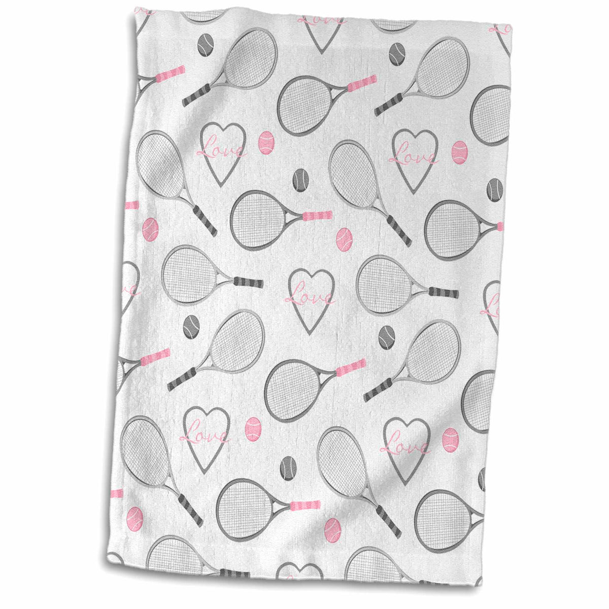 3dRose Janna Salak Designs Sports - Tennis Love Pattern Grey and Pink - Towels (twl-201737)