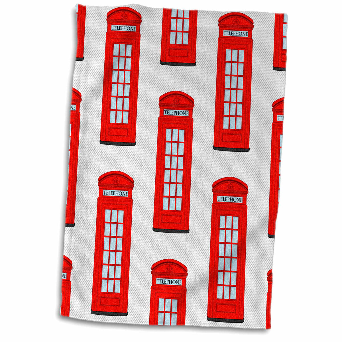 3dRose British Red Telephone Box Illustration Pattern - Towels (twl-201749)
