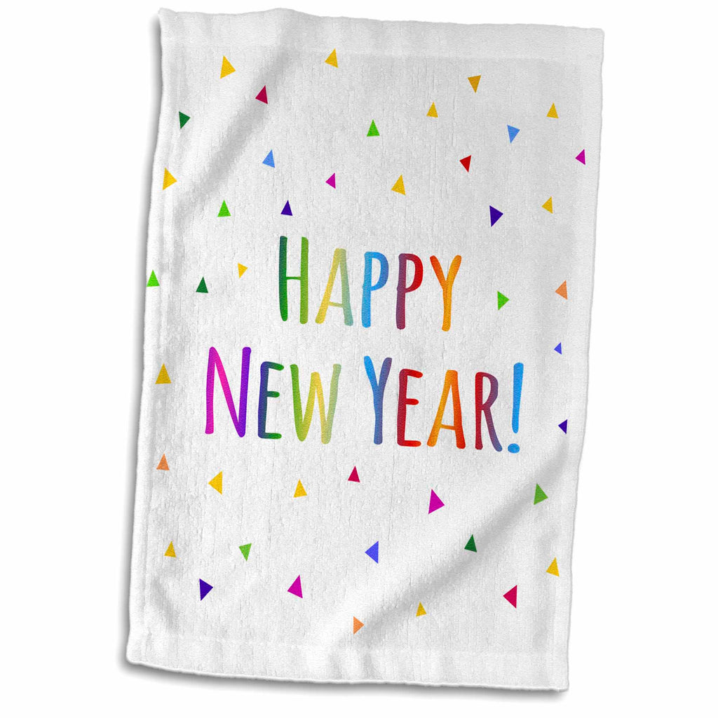3dRose Happy New Year Colorful Rainbow Text and Multicolor Confetti Triangles - Towels (twl-202093)
