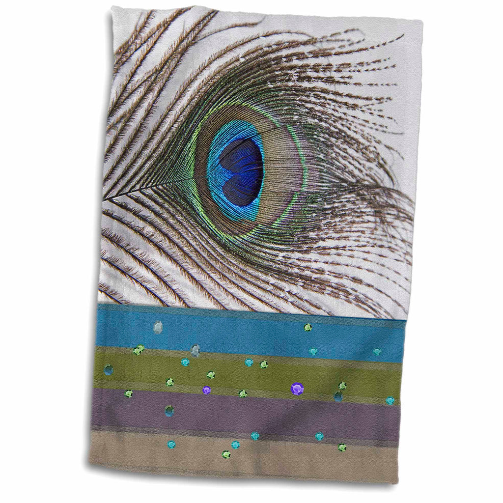 3dRose Peacock Feather with Green, Blue, and Purple Gem Look - Towels (twl-202272)