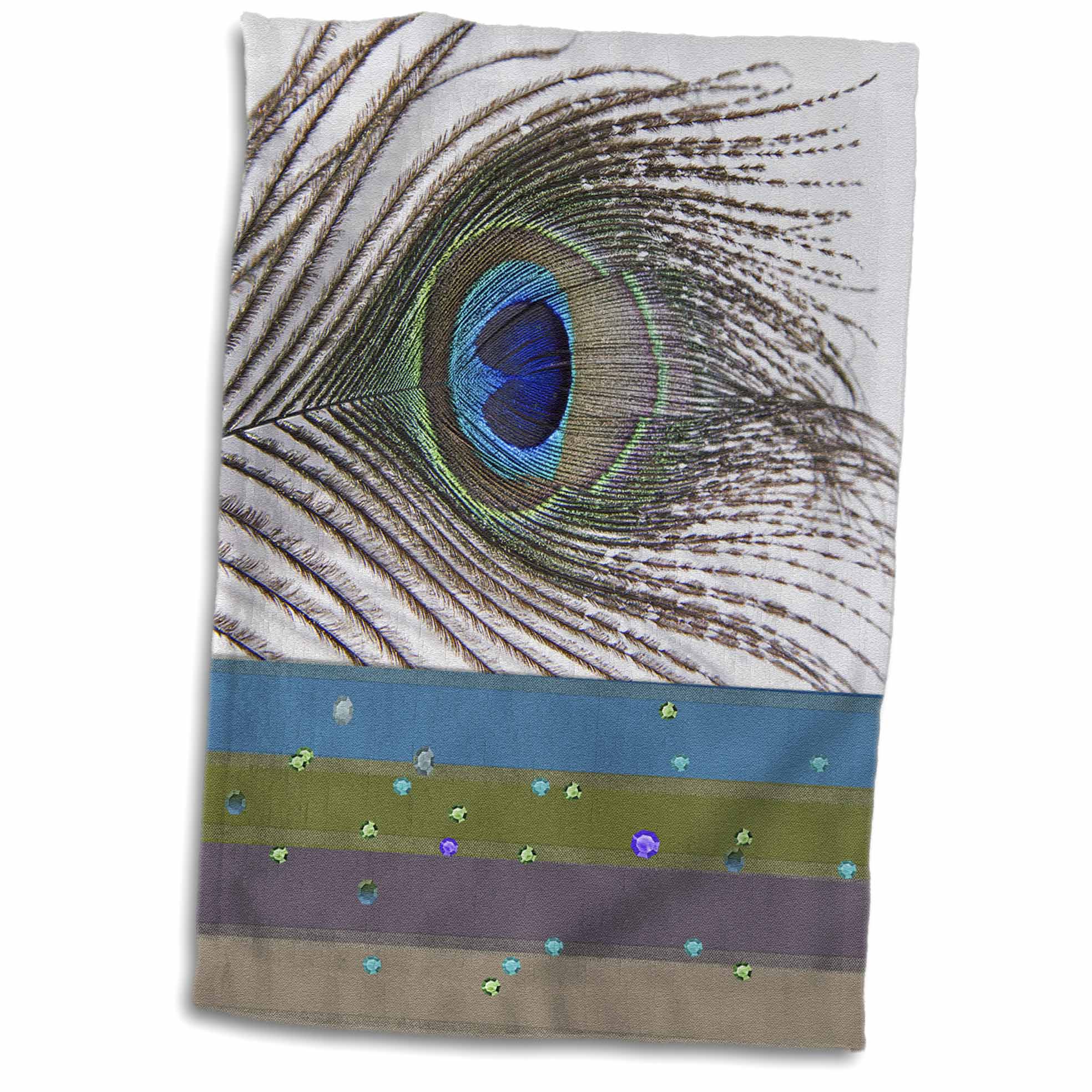 3dRose Peacock Feather with Green, Blue, and Purple Gem Look - Towels (twl-202272)
