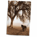 3dRose Western Sepia Toned Horse on a Ranch with an Oak Tree - Towels (twl-202972)