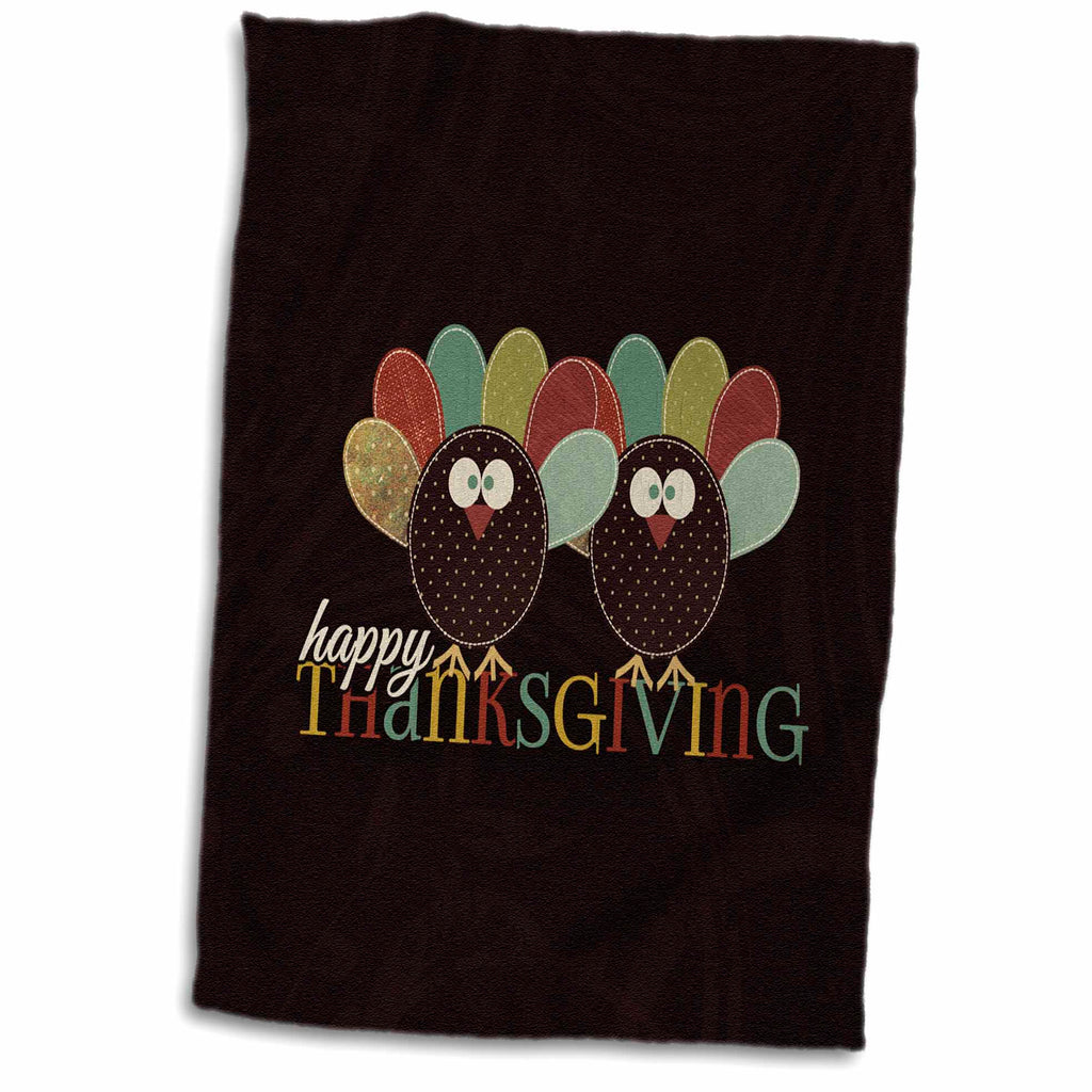 3dRose Cute Patchwork Thanksgiving Turkeys are a Sweet Pair for Harvest Season - Towels (twl-202991)