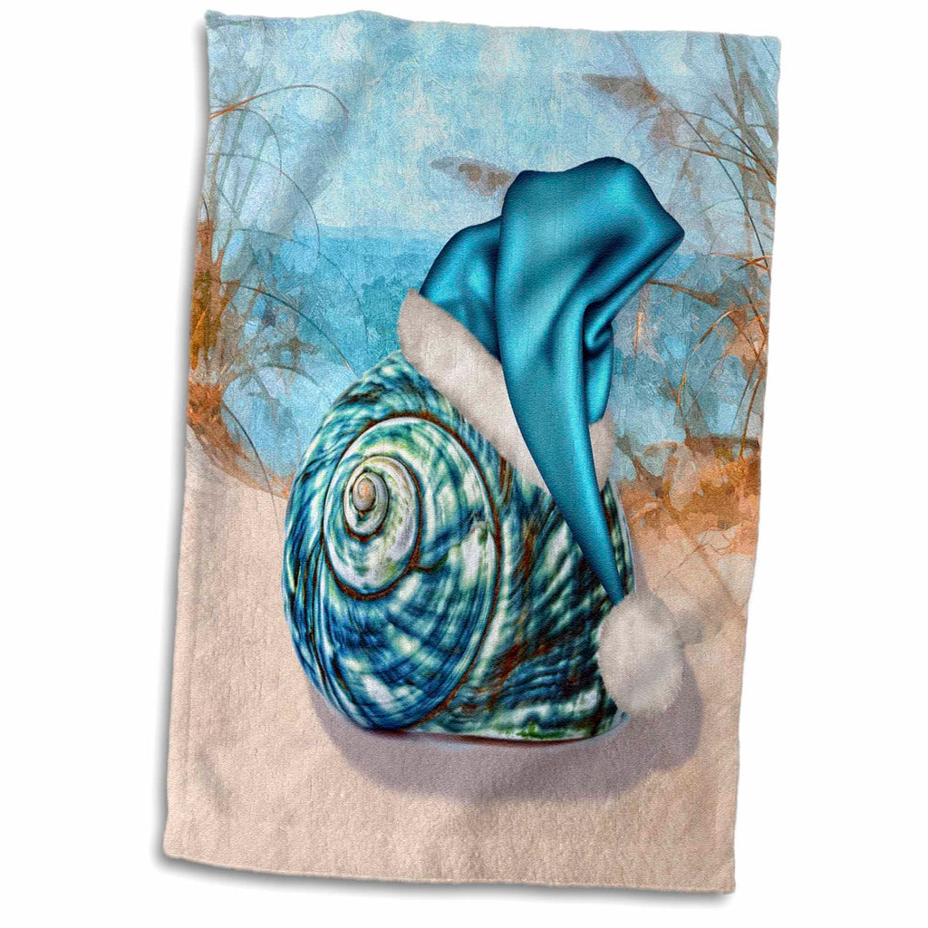 3dRose Coastal Beach Christmas Seashell Blue Santa Hat