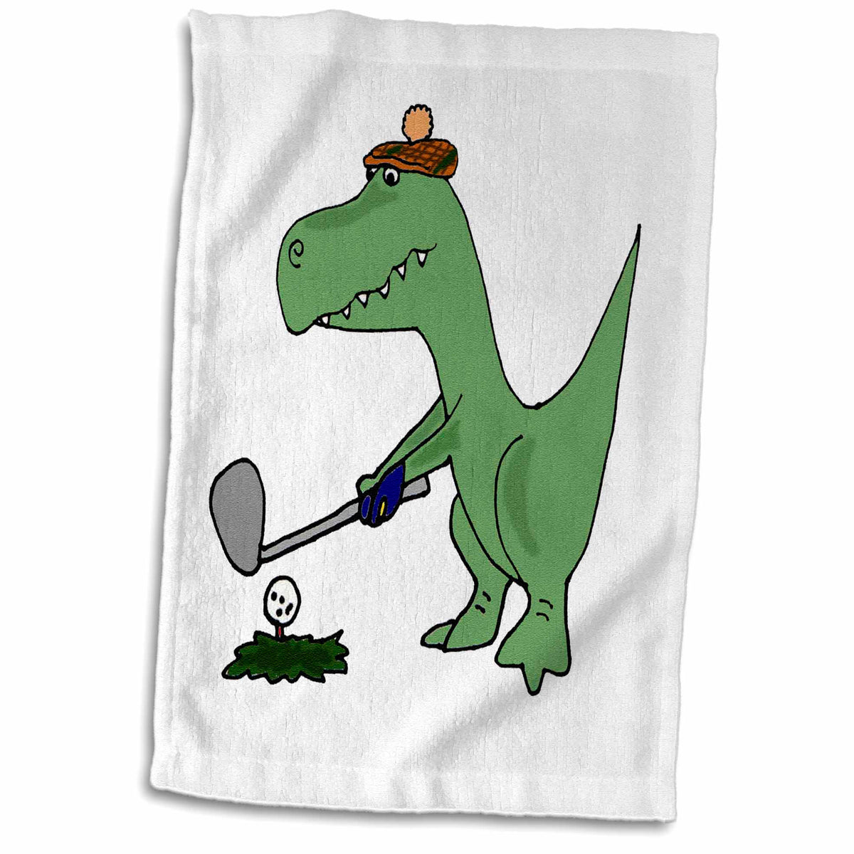 3dRose All Smiles Art Dinosaurs - Funny Green Trex Dinosaur Playing Golf - Towels (twl-203784)