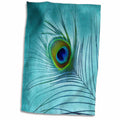 3dRose Doreen Erhardt Birds - Peacock Feather on Turquoise Background - Towels (twl-211236)