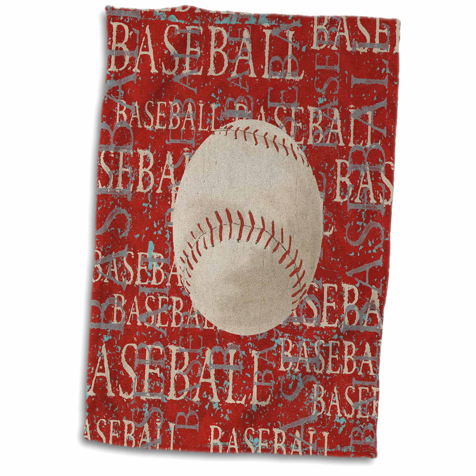 3dRose Large Baseball on The Words Baseball in Red - Towels (twl-211500)