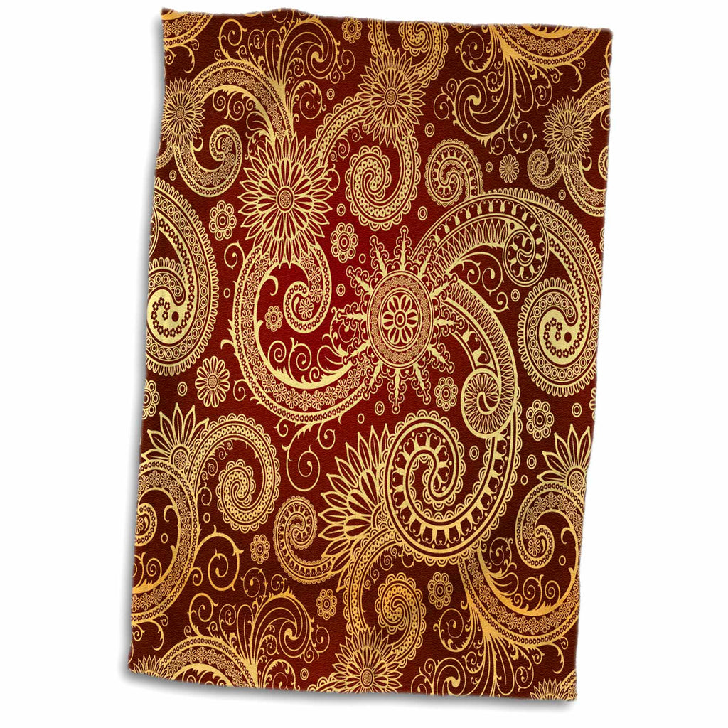 3dRose RinaPiro - Patterns - Pattern, Print Burgundy and Gold - Towels (twl-212005)