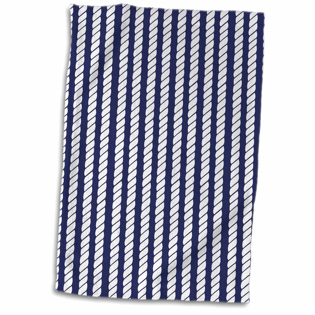 3dRose Janna Salak Designs Nautical - Navy Blue and White Nautical Rope Design - Towels (twl-212475)