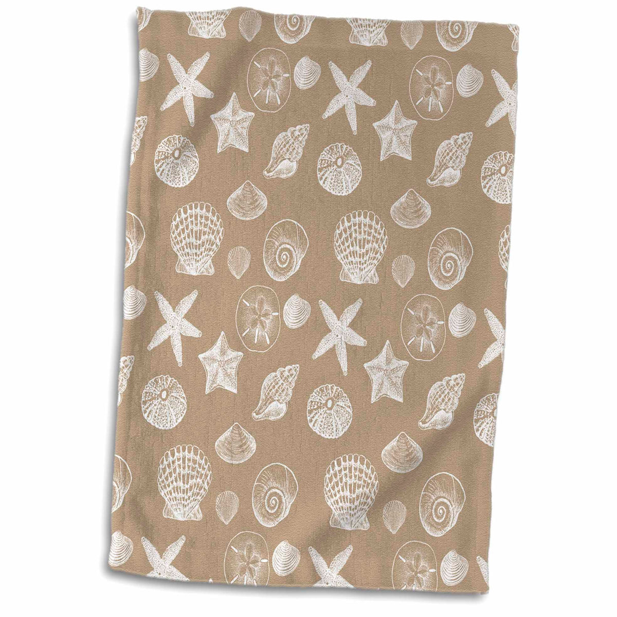 3dRose PS Beach - Creamy Sand and White Beach Sea Shells - Towels (twl-213051)