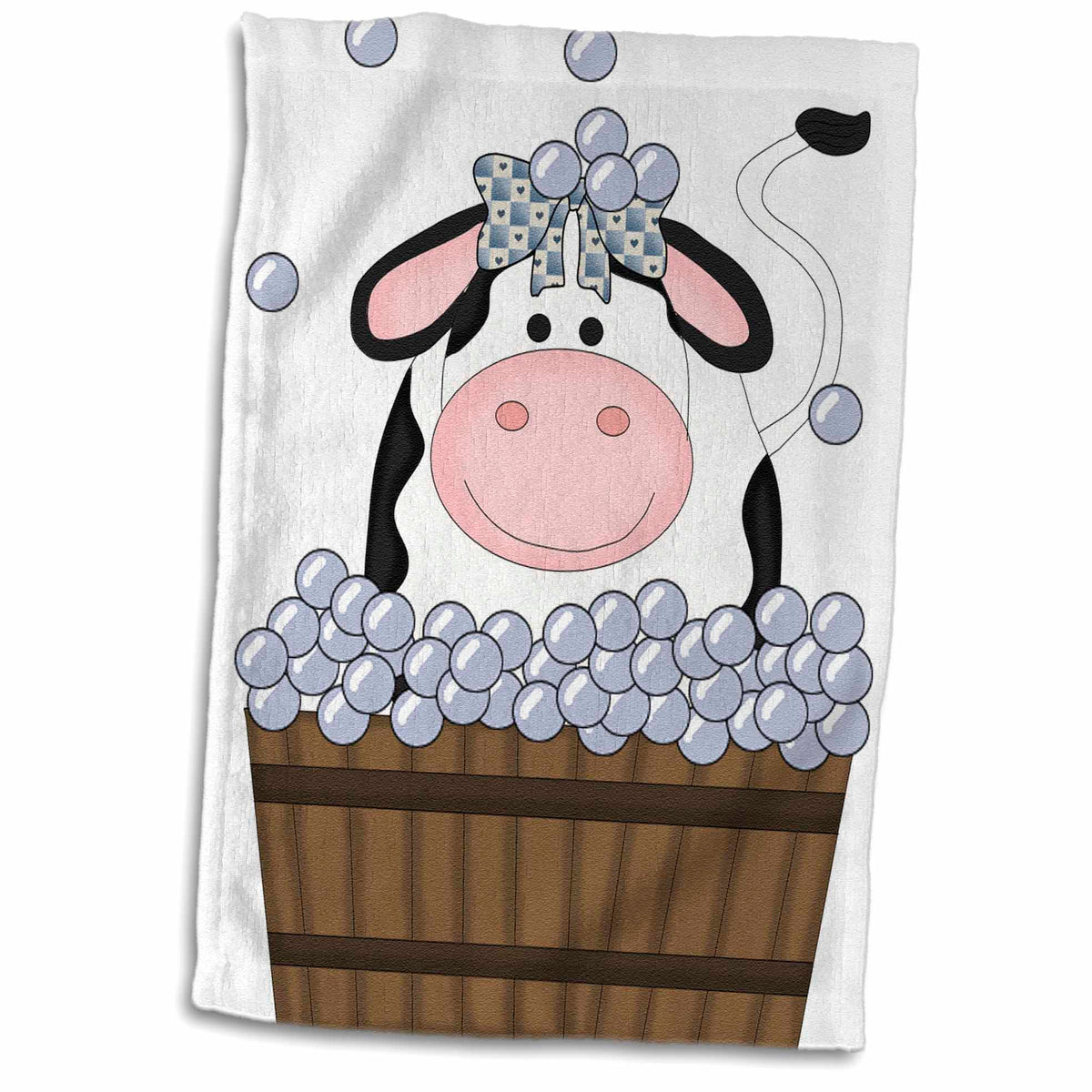 3dRose Cute Girl Cow in A Wooden Bath Tub with Bubbles - Towels (twl-215458)