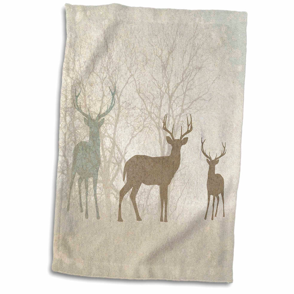 3dRose Deer Silhouettes Set Against Faded Forest Background in Earth Tones - Towels (twl-215932)