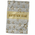 3dRose Gold Stars on Silver Textured Background, Happy New Year in Gold - Towels (twl-216661)