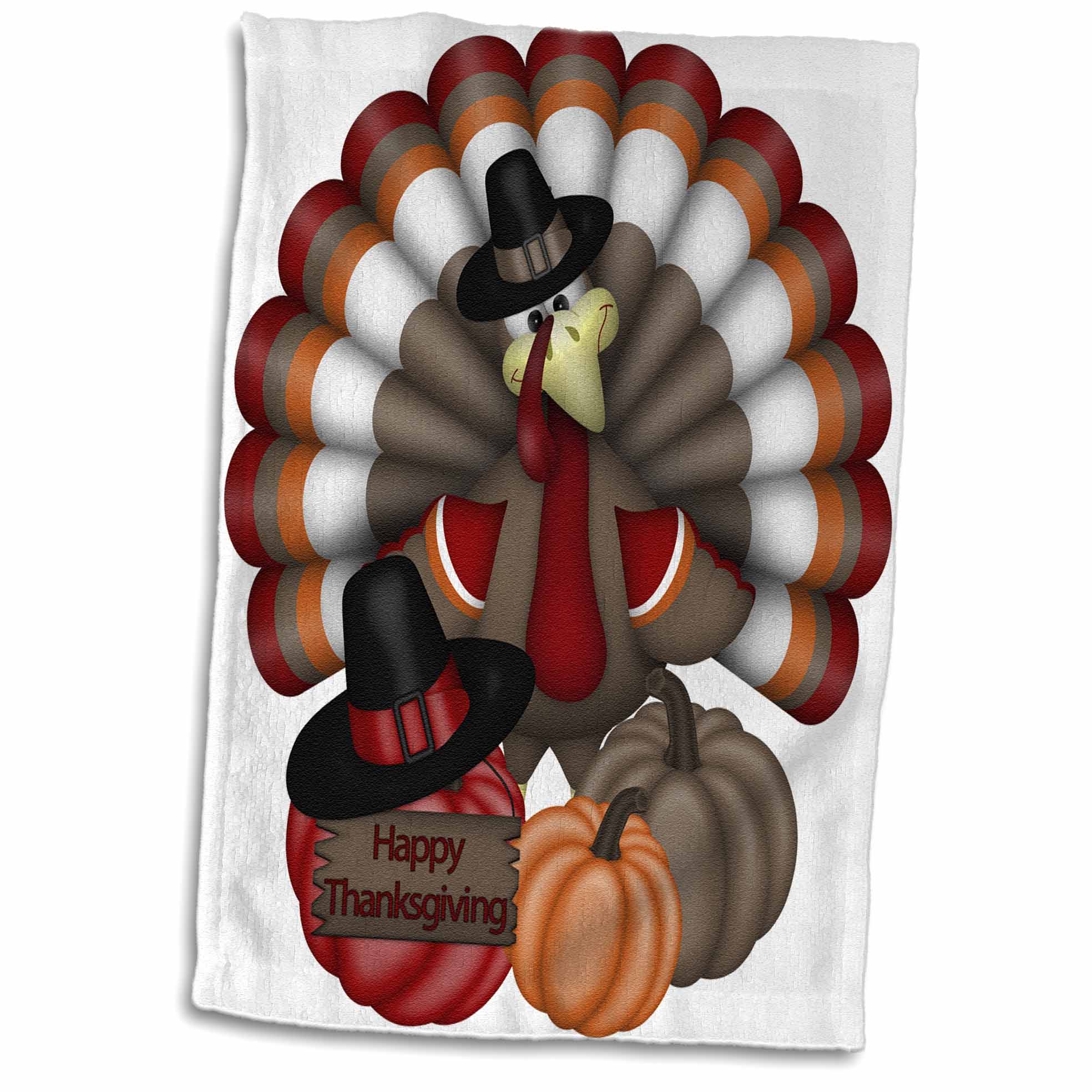 3dRose Cute Red, Orange, and Brown Turkey with Happy Thanksgiving - Towels (twl-216920)
