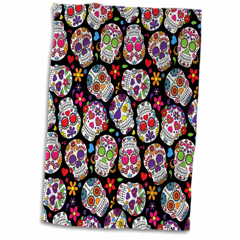3dRose Anne Marie Baugh - Halloween - Colorful Tossed Sugar Skulls Pattern - Towels (twl-216983)