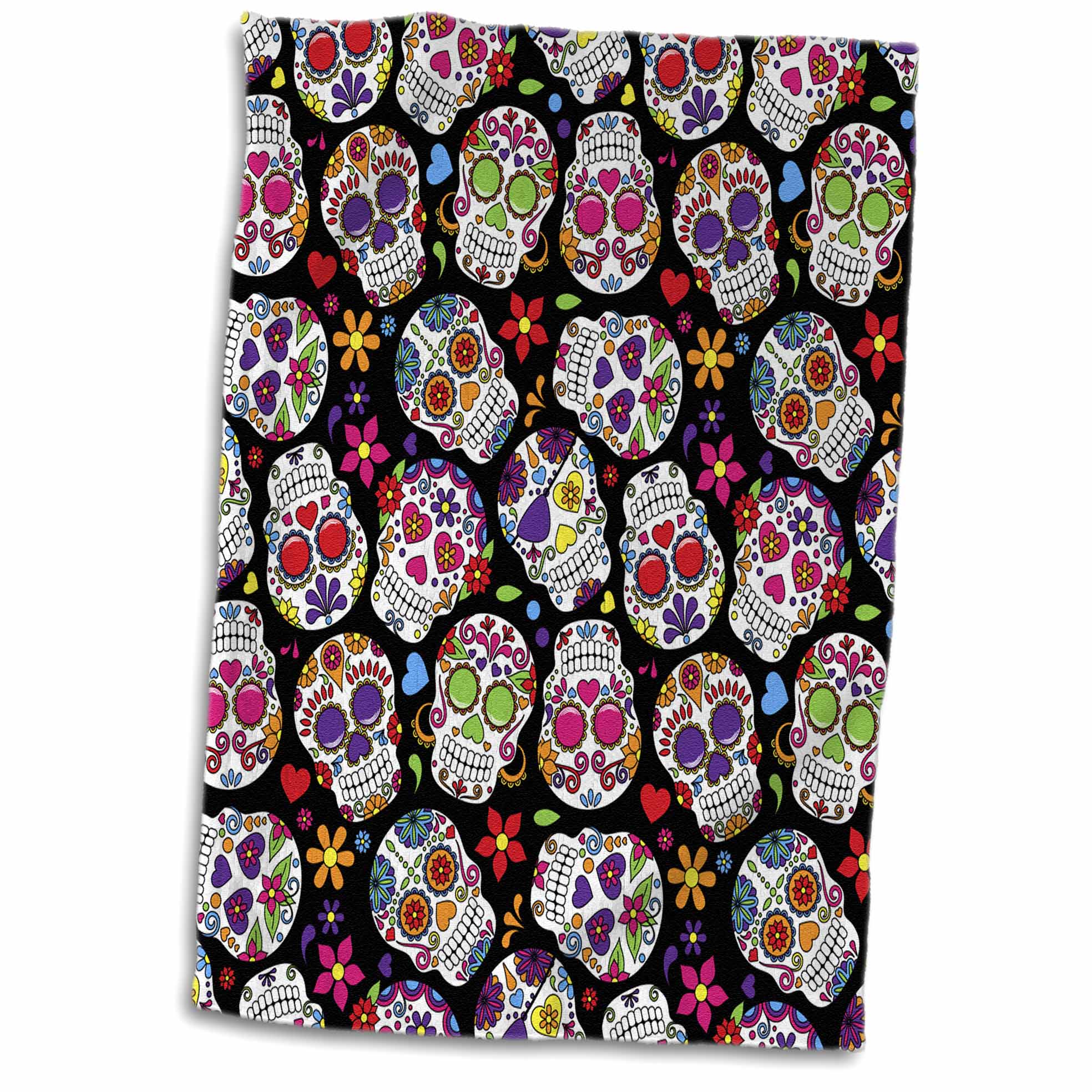 3dRose Anne Marie Baugh - Halloween - Colorful Tossed Sugar Skulls Pattern - Towels (twl-216983)