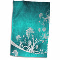 3dRose Gray Flowers On A Turquoise Damask Background - Towels (twl-218034)