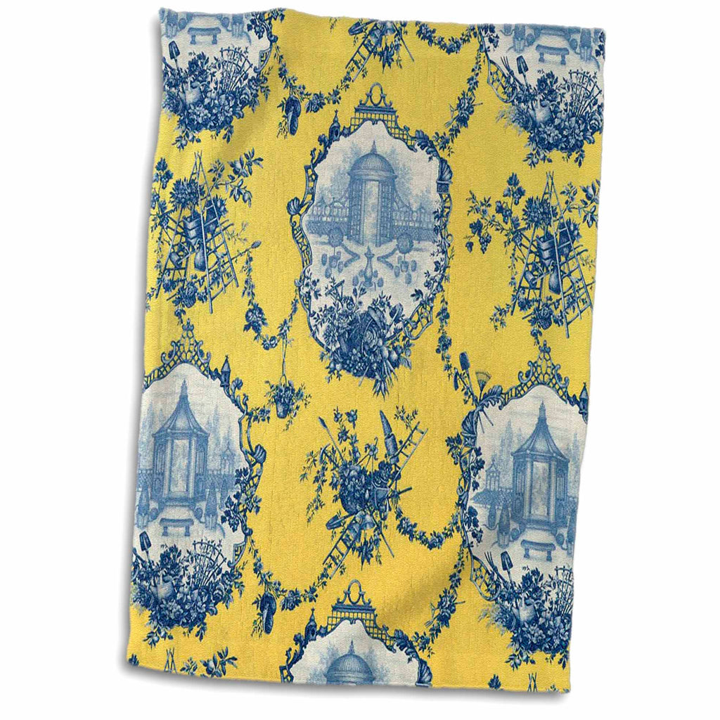 3dRose Garden French Toile. Yellow and Blue. Popular Toile Print. - Towels (twl-218087)