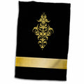 3dRose Stylish Faux Gold Effect Damask Element on Black Background - Towels (twl-219215)