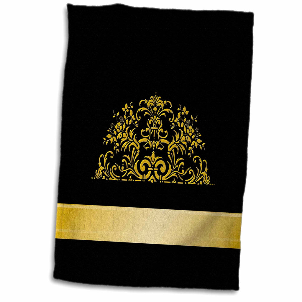 3dRose Image of Stylish Faux Gold Effect Art Nouveau Floral on Black... - Towels (twl-219217)