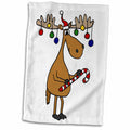3dRose Funny Christmas Moose with Christmas Balls and Candy Cane - Towels (twl-220489)