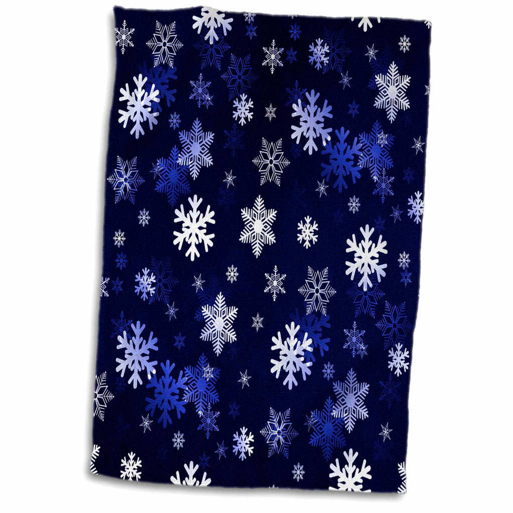 3dRose Dark Blue Winter Christmas Snowflakes with a Seamless Pattern. - Towels (twl-221476)