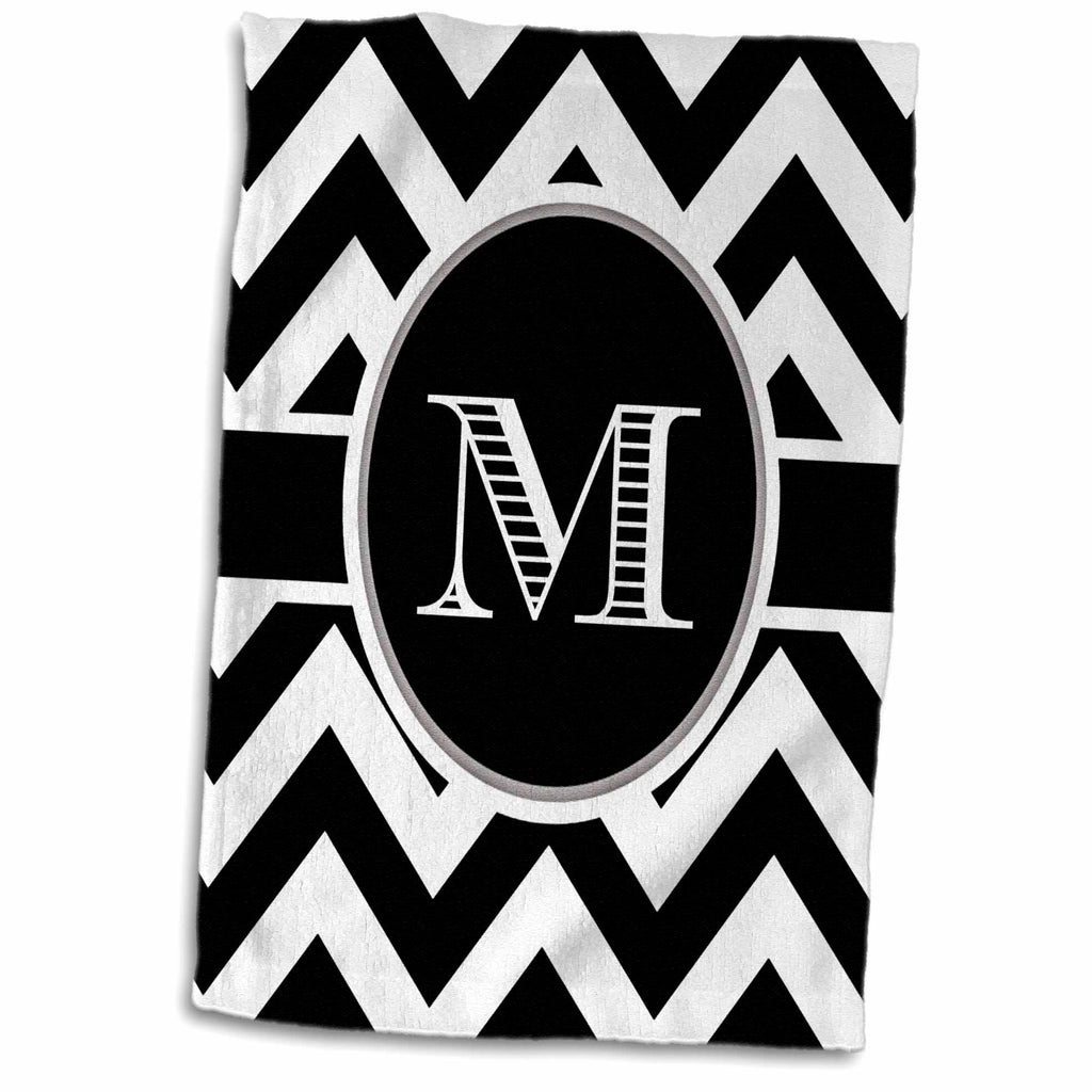 3dRose BrooklynMeme Designs - Black and White Chevron Monogram Initial M - Towels (twl-222075)