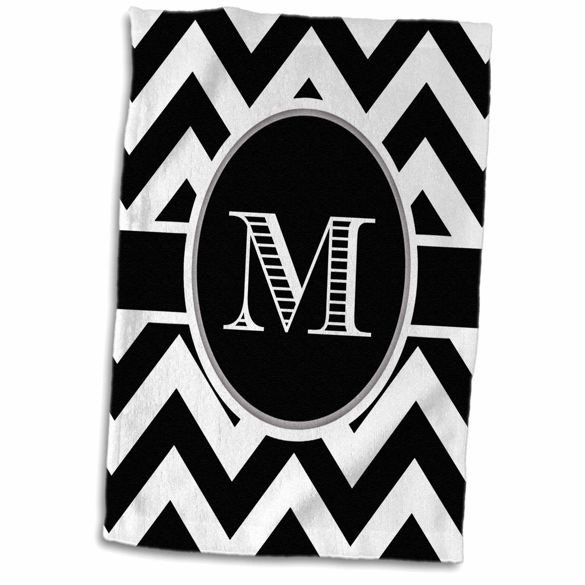 3dRose BrooklynMeme Designs - Black and White Chevron Monogram Initial M - Towels (twl-222075)