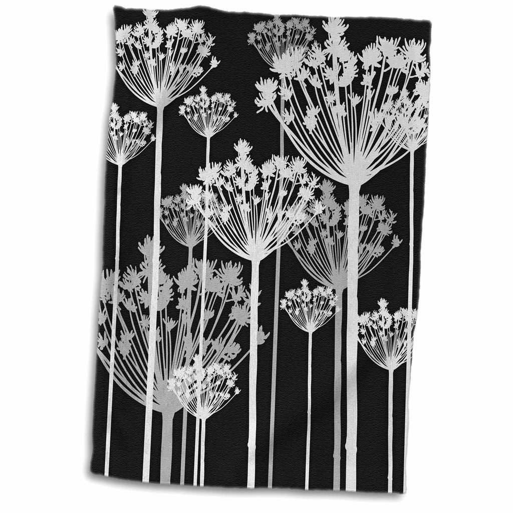 3dRose Contemporary Black, White, and Gray Dandelions - Towels (twl-222388)
