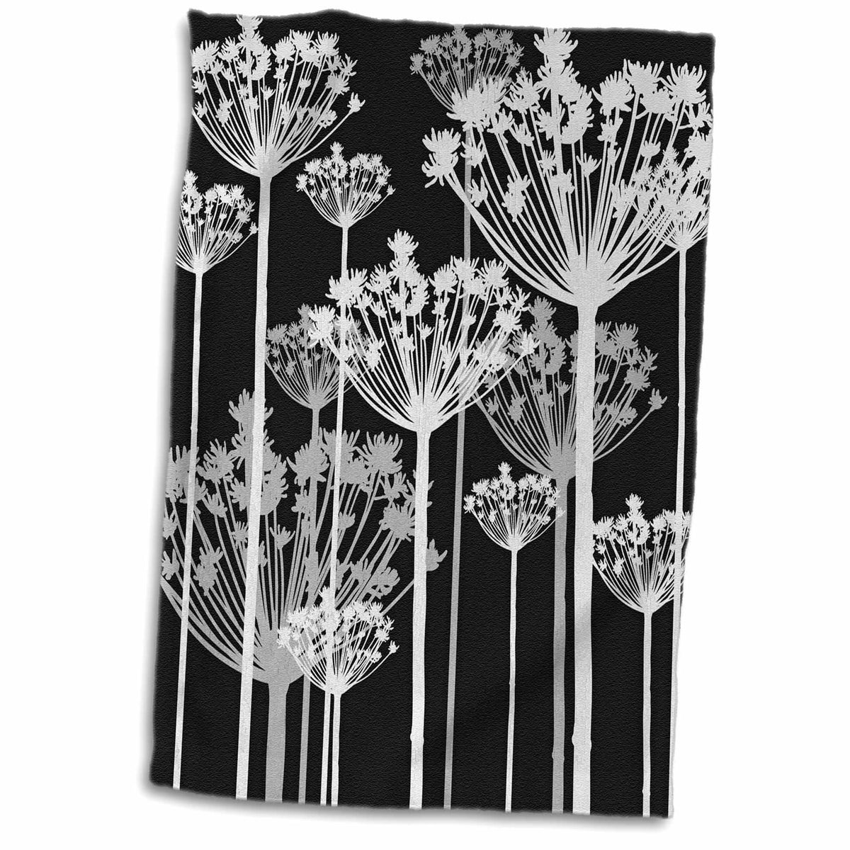 3dRose Contemporary Black, White, and Gray Dandelions - Towels (twl-222388)