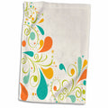 3dRose Pretty Orange, Turquoise and Green Flourishes with Flowers and Stars - Towels (twl-222478)