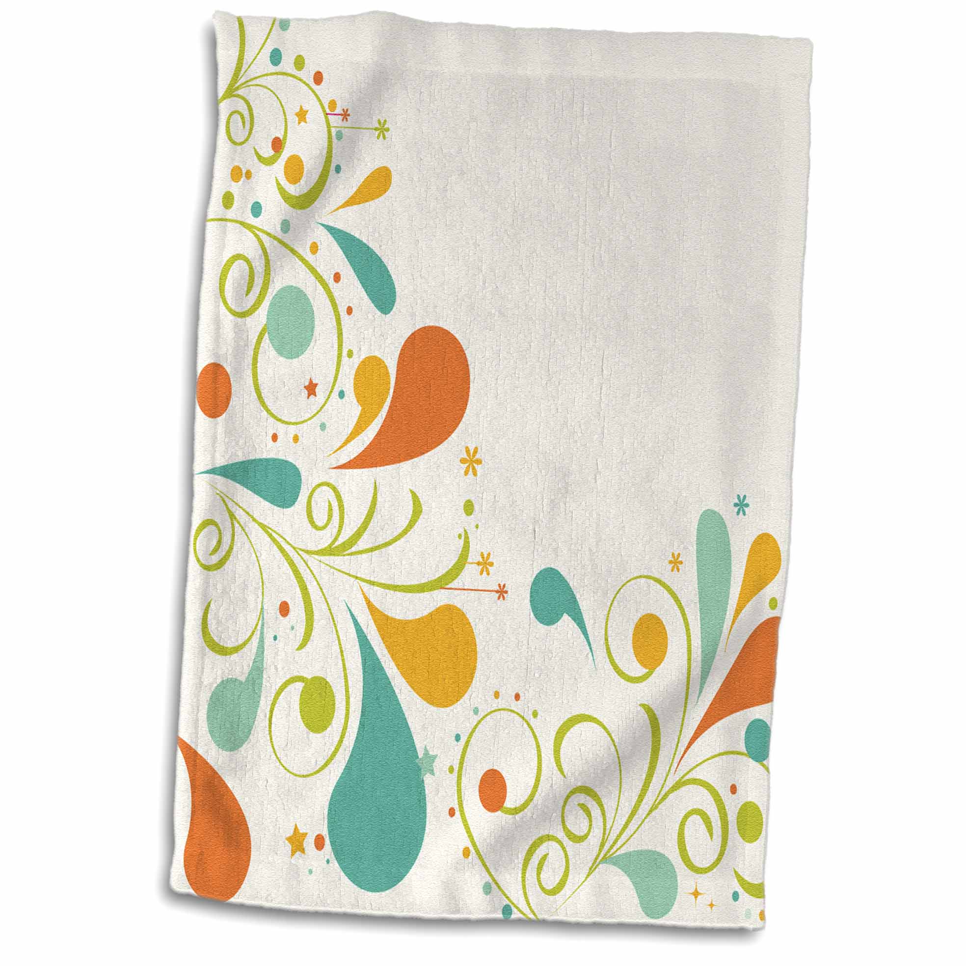 3dRose Pretty Orange, Turquoise and Green Flourishes with Flowers and Stars - Towels (twl-222478)