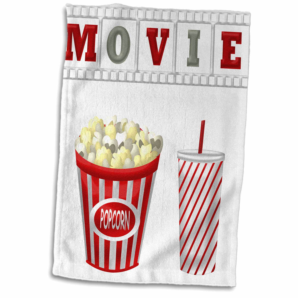 3dRose The Word Movie with Popcorn and Soda Illustration in Red, White, and... - Towels (twl-222695)