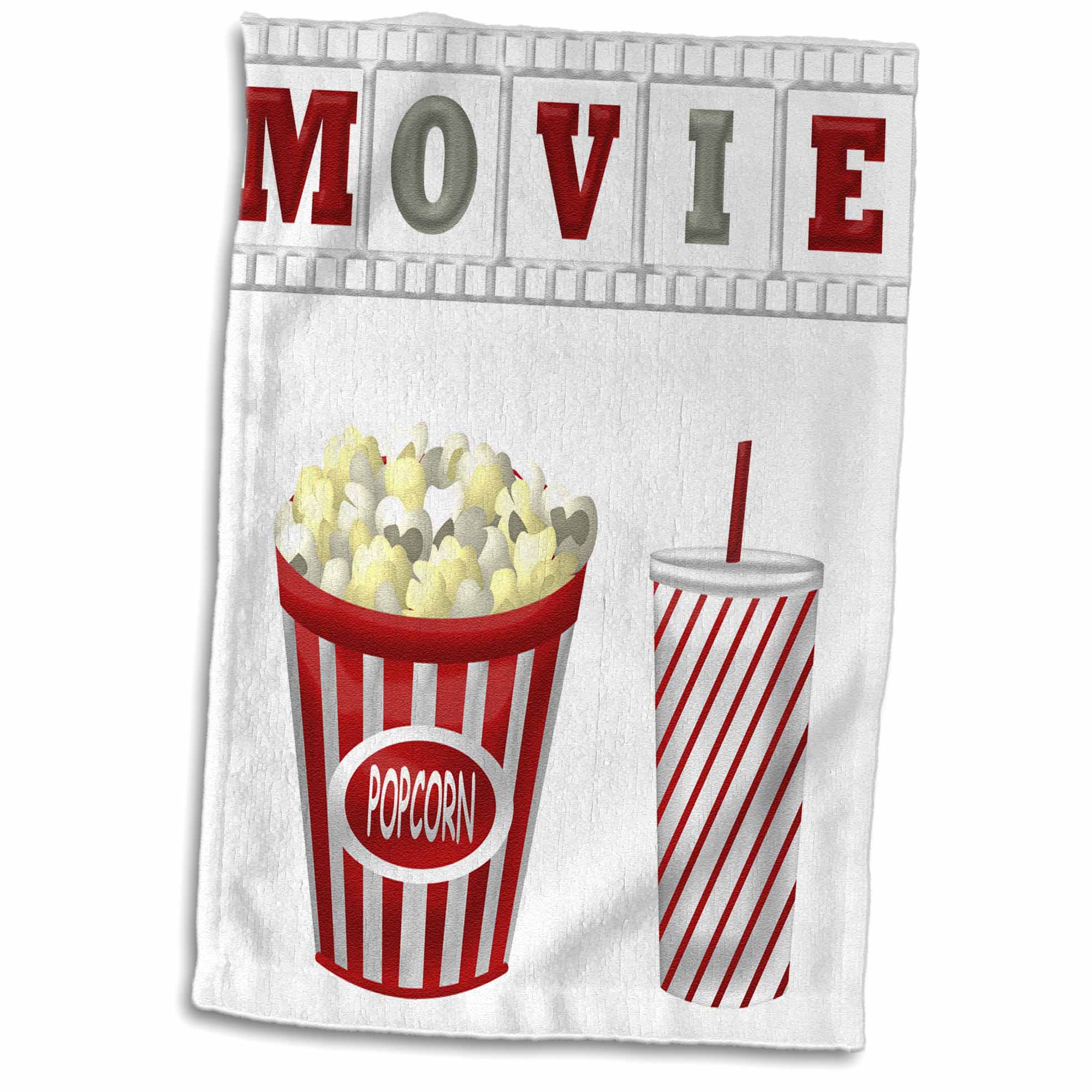 3dRose The Word Movie with Popcorn and Soda Illustration in Red, White, and... - Towels (twl-222695)
