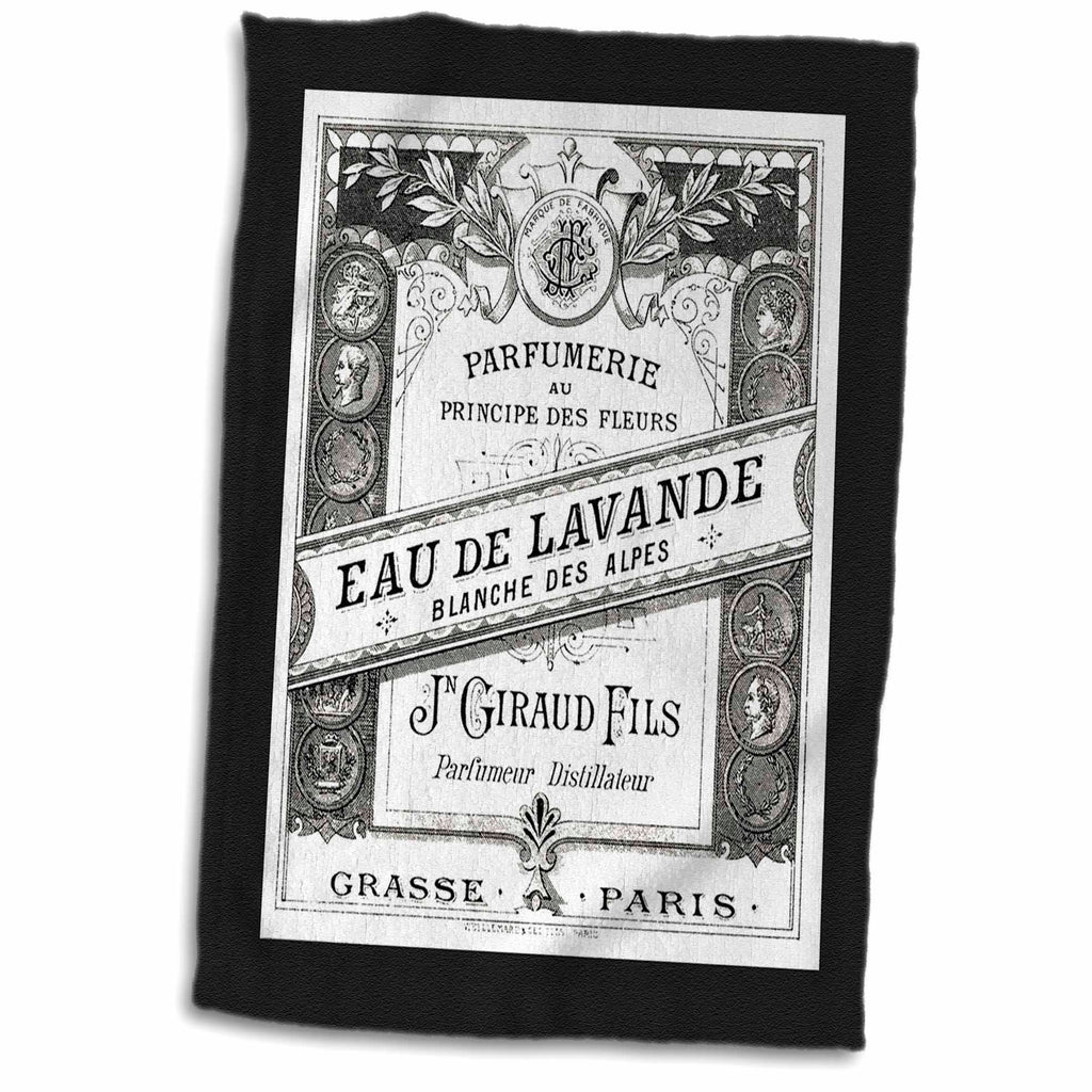 3dRose Image O Vintage F Paris Perfume Label in Black and White - Towels (twl-223065)