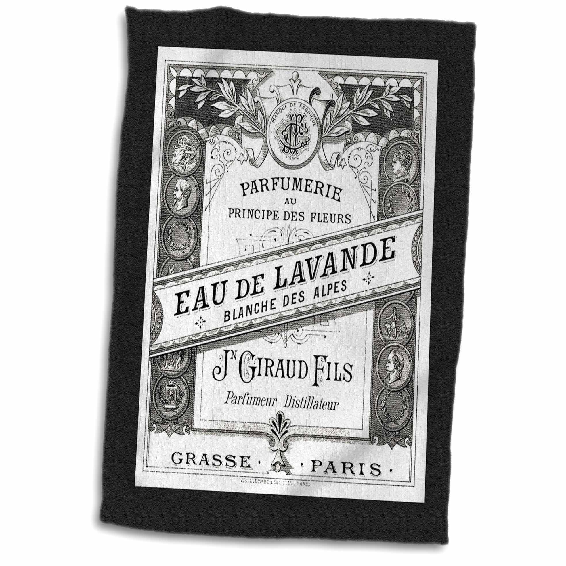 3dRose Image O Vintage F Paris Perfume Label in Black and White - Towels (twl-223065)