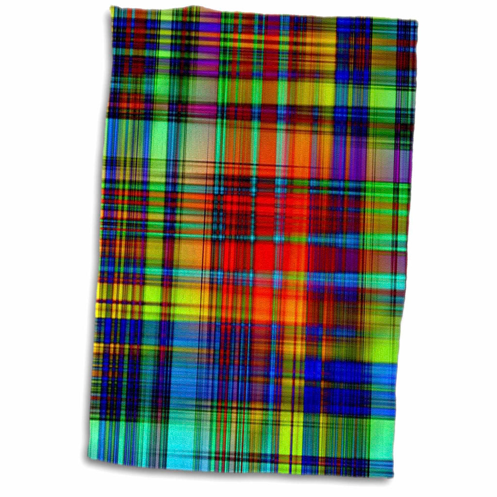 3dRose Image of Neon Plaid of Red Blue Aqua and Yellow - Towels (twl-223491)