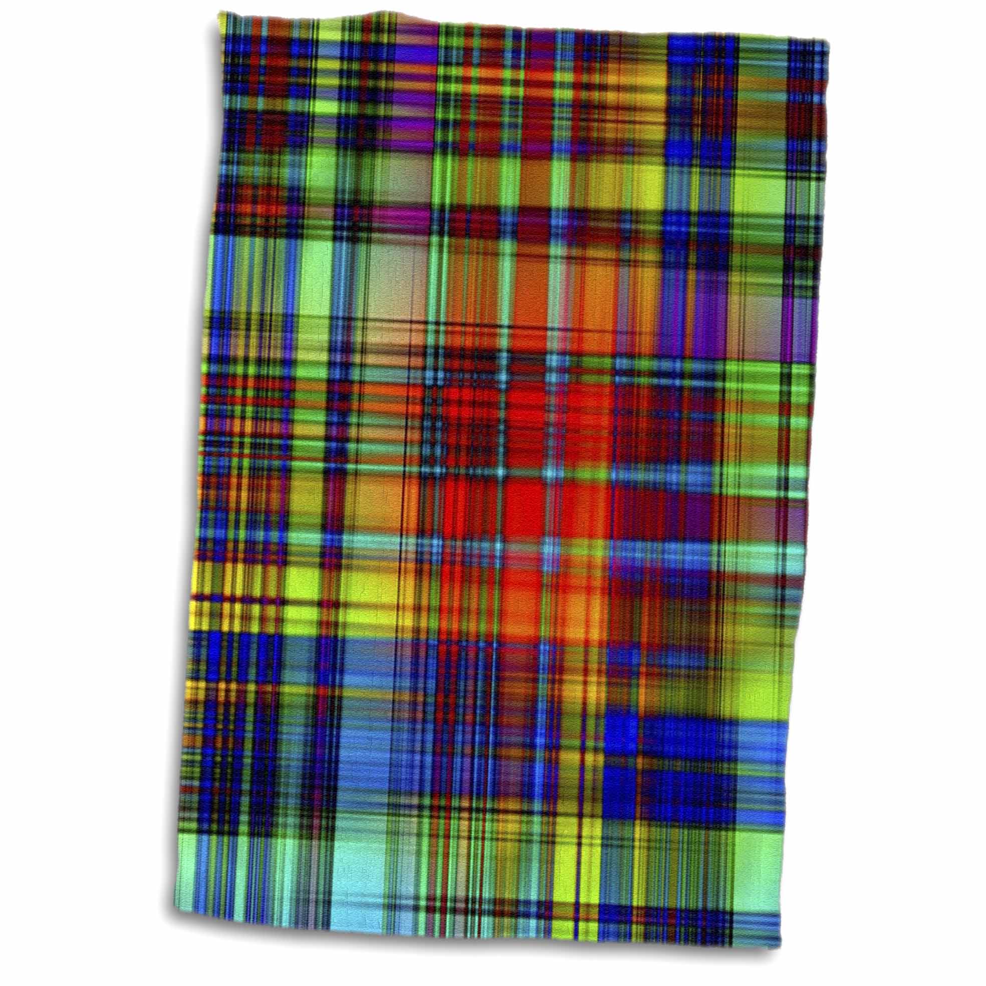3dRose Image of Neon Plaid of Red Blue Aqua and Yellow - Towels (twl-223491)