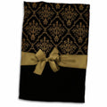 3dRose Ribbon and Bow on Damask Design, Black and Gold - Towels (twl-223591)