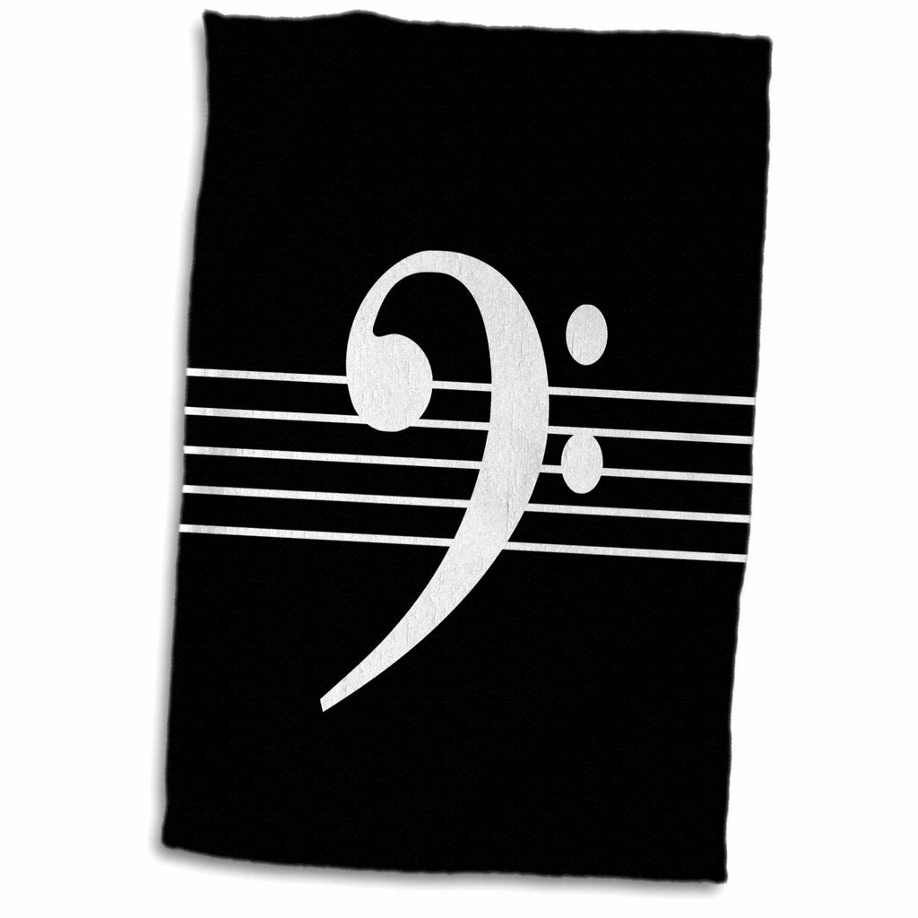 3dRose Black Bass Clef F-Clef on Musical Staves Staff - Music Musician Gift - Towels (twl-232122)
